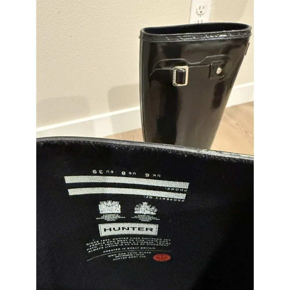 Hunter Refined Tall‎ Gloss Waterproof Rain Boot Black Size 8 Rubber Outdoor
